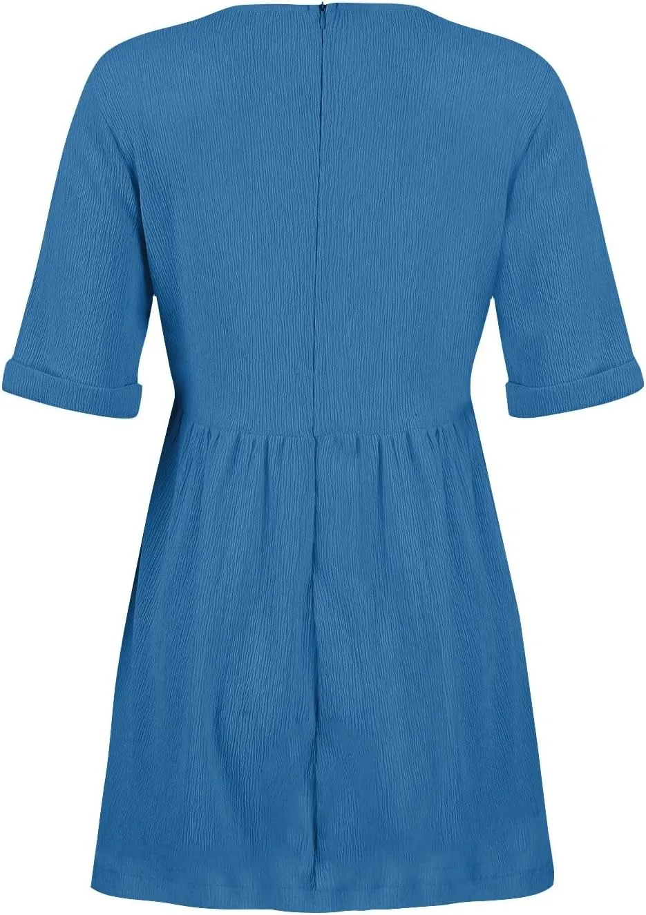 Casual Summer Solid V Neck Dress Short Sleeve Mini Patchwork Pleated Dress Flowy Loose Fit Dress with Pockets