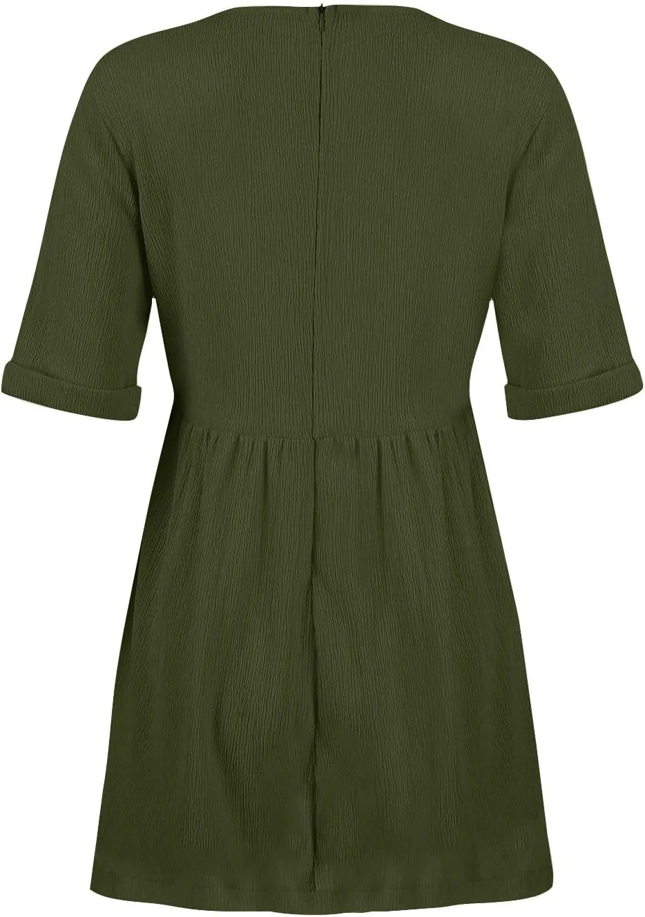 Casual Summer Solid V Neck Dress Short Sleeve Mini Patchwork Pleated Dress Flowy Loose Fit Dress with Pockets