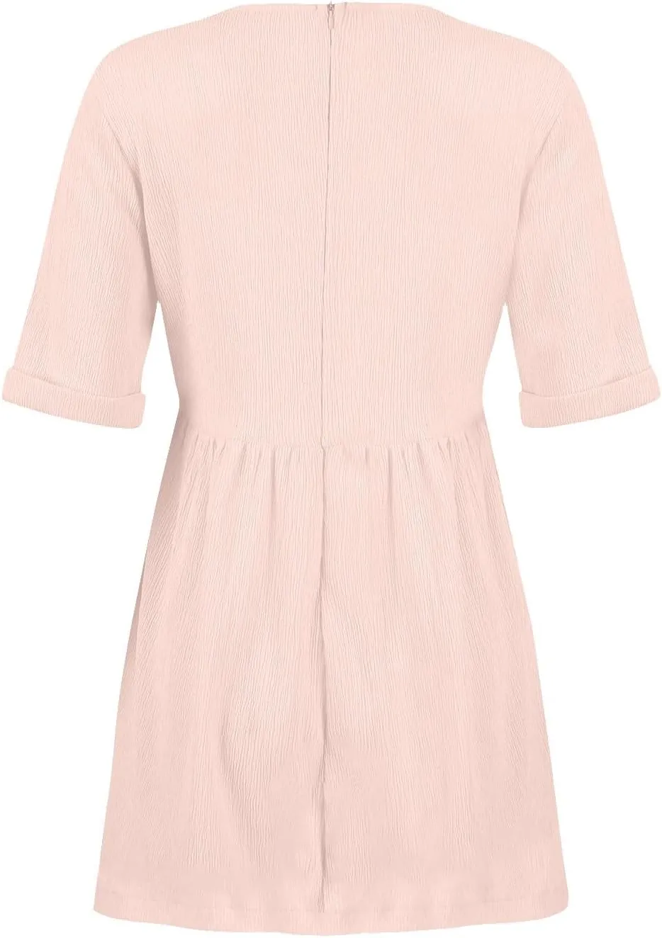 Casual Summer Solid V Neck Dress Short Sleeve Mini Patchwork Pleated Dress Flowy Loose Fit Dress with Pockets