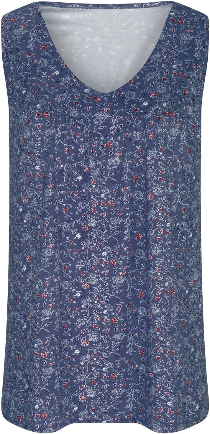 Ceboyel Women 2023 Boho Floral Summer Shirts V Neck Sleeveless Summer Tank Top Loose Fitted Blouse Tunic Ladies Beach Clothes