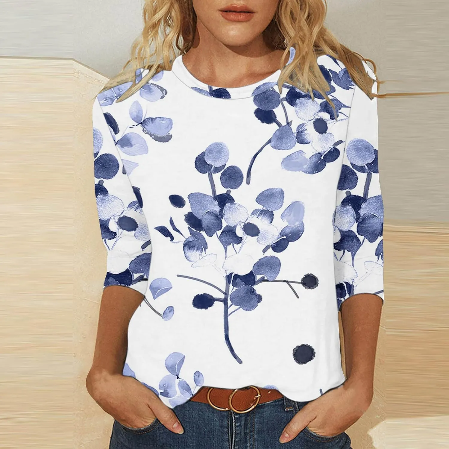 Ceboyel Womens 3/4 Sleeve Summer Shirts 2024 Trendy Elbow Length Tops Floral Boho Blouses T Shirts Dressy Causal Clothes