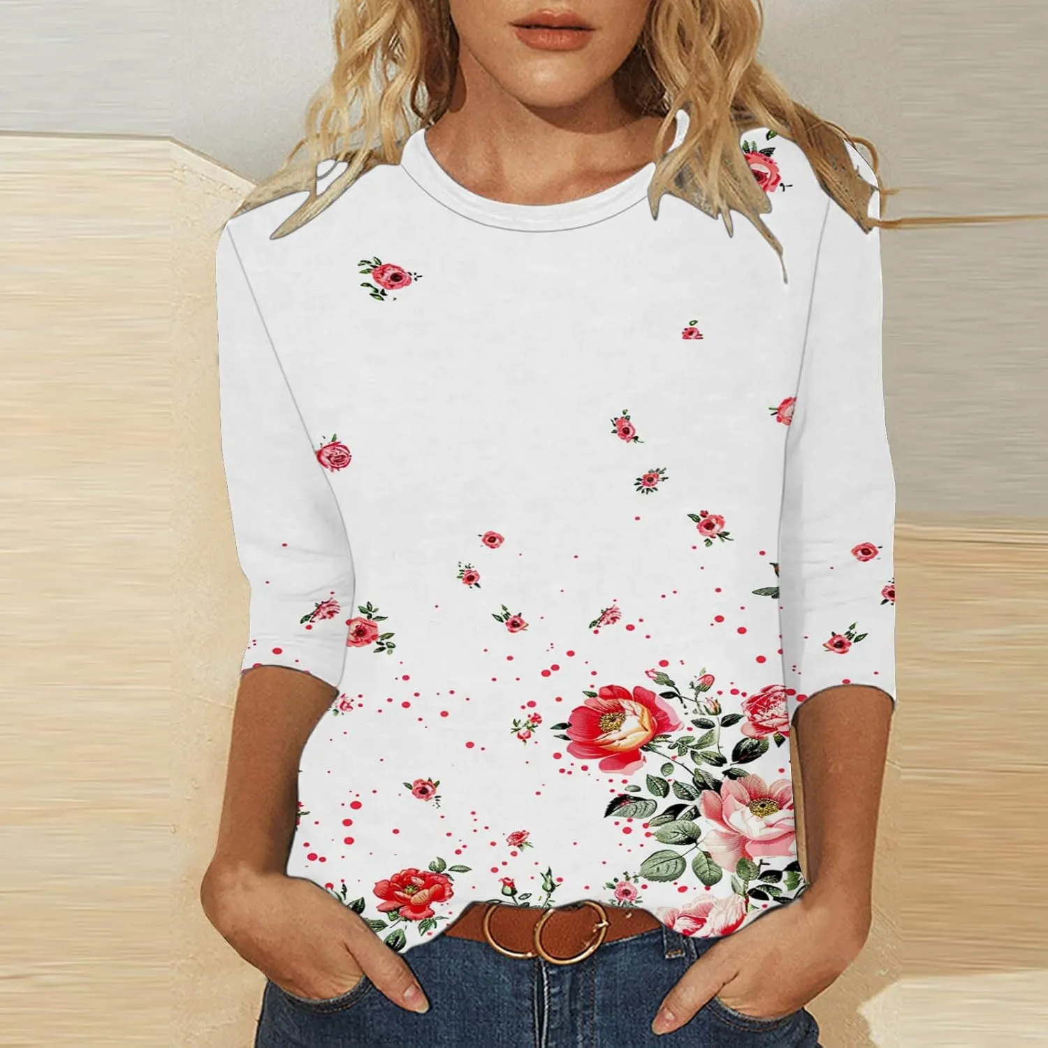 Ceboyel Womens 3/4 Sleeve Summer Shirts 2024 Trendy Elbow Length Tops Floral Boho Blouses T Shirts Dressy Causal Clothes