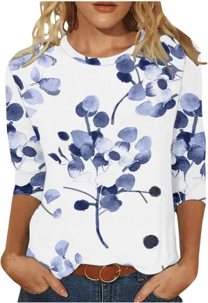 Ceboyel Womens 3/4 Sleeve Summer Shirts 2024 Trendy Elbow Length Tops Floral Boho Blouses T Shirts Dressy Causal Clothes