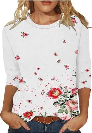 Ceboyel Womens 3/4 Sleeve Summer Shirts 2024 Trendy Elbow Length Tops Floral Boho Blouses T Shirts Dressy Causal Clothes