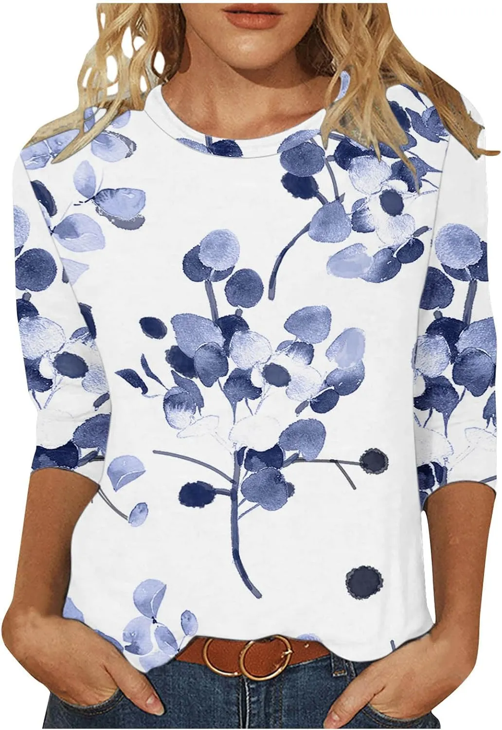 Ceboyel Womens 3/4 Sleeve Summer Shirts 2024 Trendy Elbow Length Tops Floral Boho Blouses T Shirts Dressy Causal Clothes