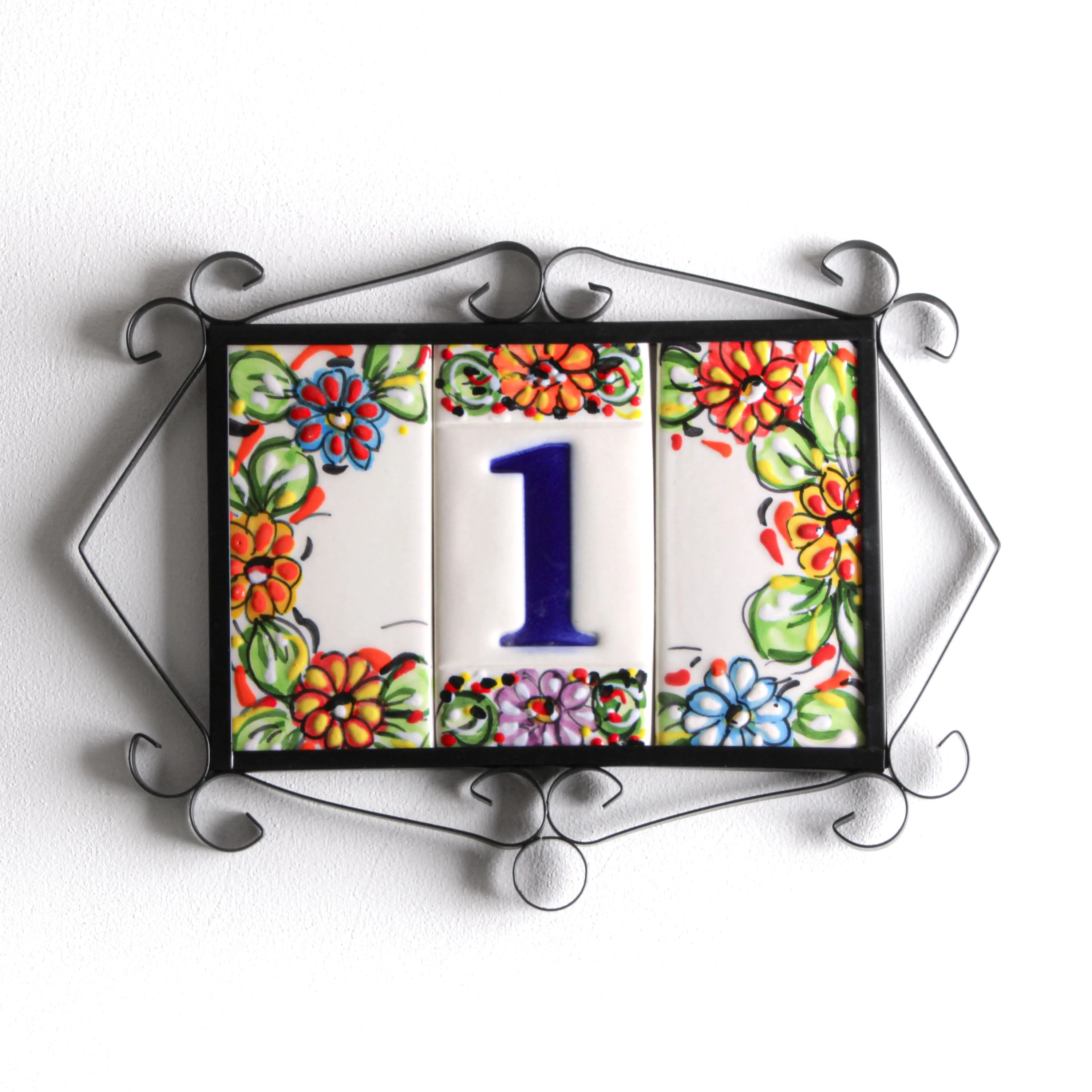 Ceramic House Number Colorful Flowers