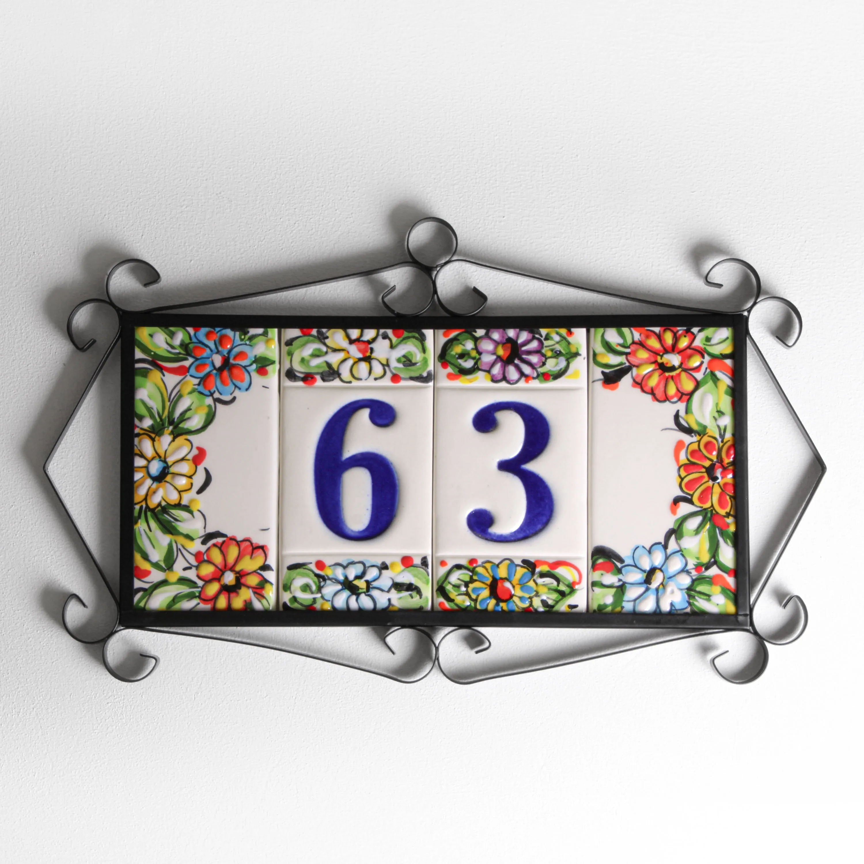 Ceramic House Number Colorful Flowers