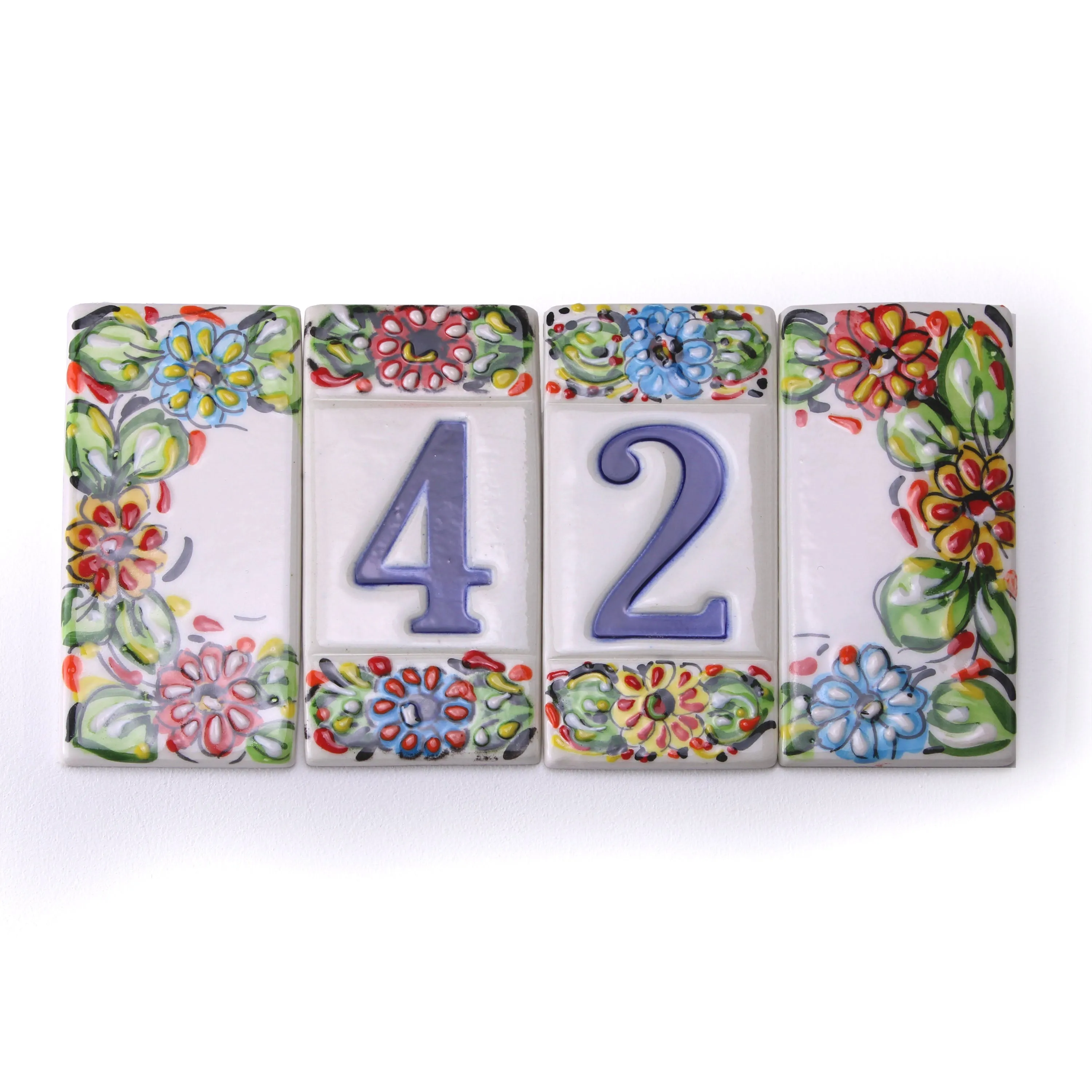 Ceramic House Number Colorful Flowers