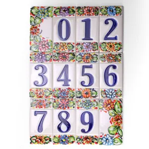 Ceramic House Number Colorful Flowers