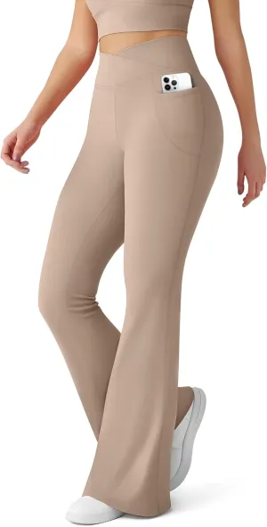 CHARMKING Flare Leggings for Women with Pocket Crossover Flare Leggings High Waisted Tummy Control Workout Casual Pants
