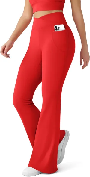 CHARMKING Flare Leggings for Women with Pocket Crossover Flare Leggings High Waisted Tummy Control Workout Casual Pants