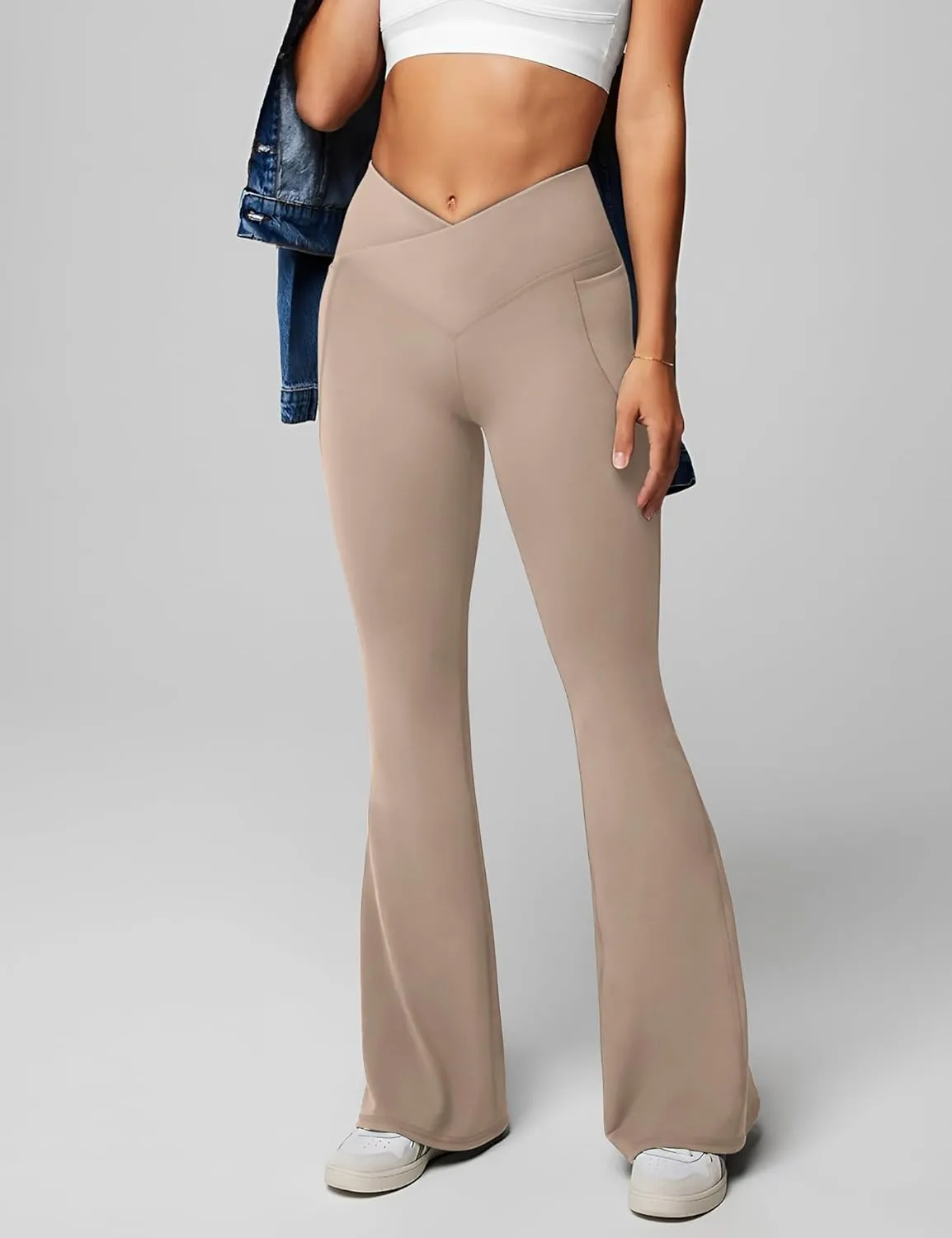 CHARMKING Flare Leggings for Women with Pocket Crossover Flare Leggings High Waisted Tummy Control Workout Casual Pants