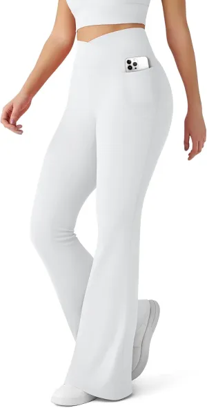 CHARMKING Flare Leggings for Women with Pocket Crossover Flare Leggings High Waisted Tummy Control Workout Casual Pants