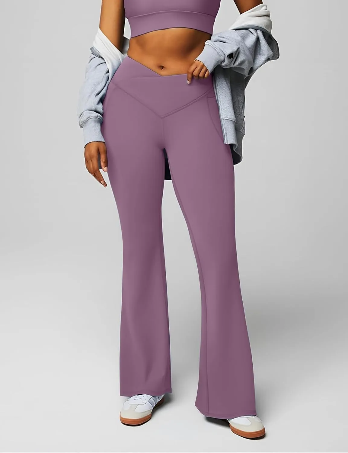 CHARMKING Flare Leggings for Women with Pocket Crossover Flare Leggings High Waisted Tummy Control Workout Casual Pants