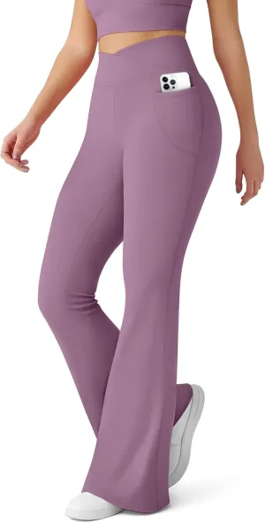 CHARMKING Flare Leggings for Women with Pocket Crossover Flare Leggings High Waisted Tummy Control Workout Casual Pants