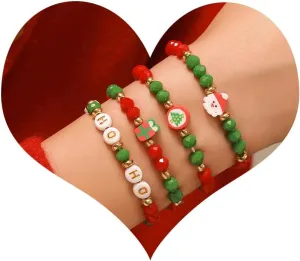 Christmas Bracelets for Women Bulk Christmas Bracelets Santa Xmas Tree Ho Ho Snowflake Sock Beaded Bracelets Christmas Friendship Bracelets Stackable Christmas Bracelets Womens Gifts for Christmas