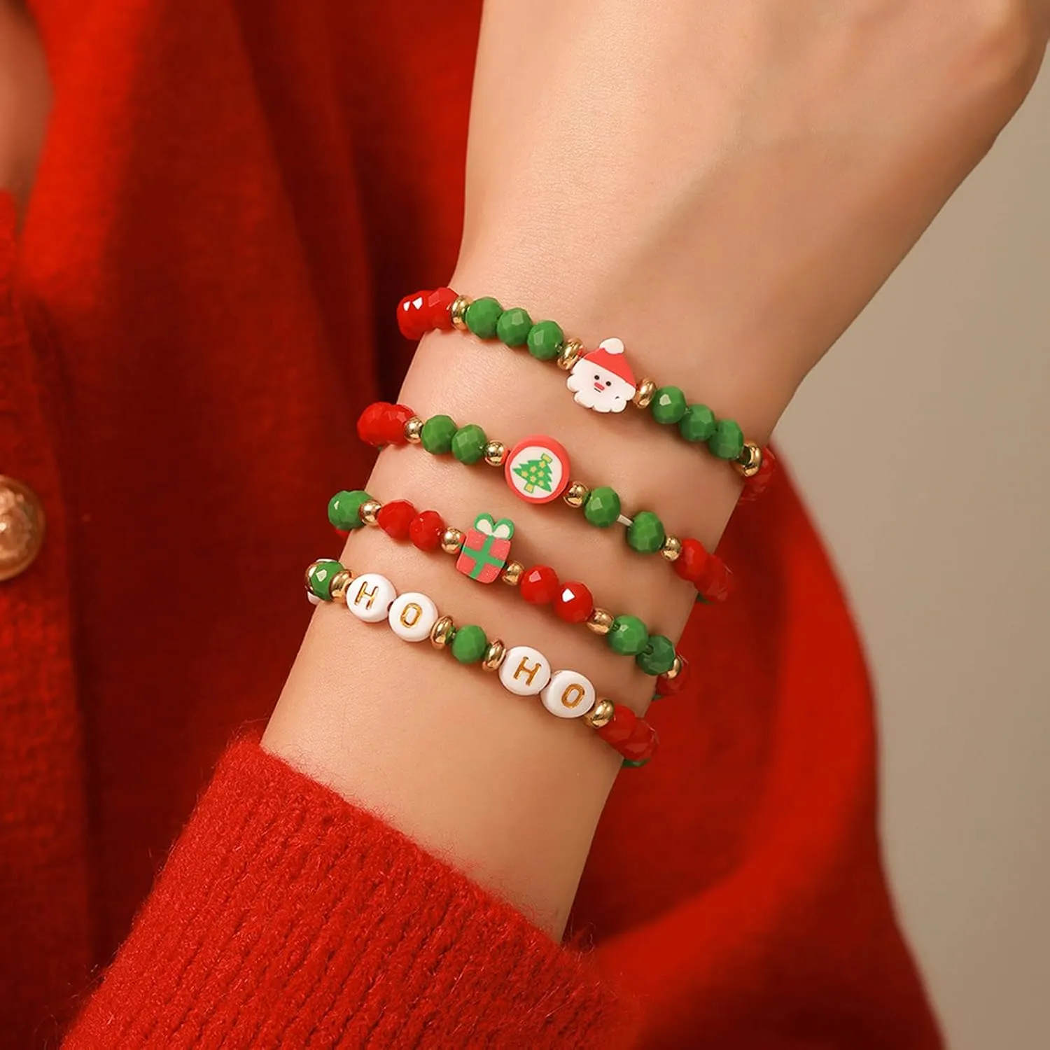 Christmas Bracelets for Women Bulk Christmas Bracelets Santa Xmas Tree Ho Ho Snowflake Sock Beaded Bracelets Christmas Friendship Bracelets Stackable Christmas Bracelets Womens Gifts for Christmas