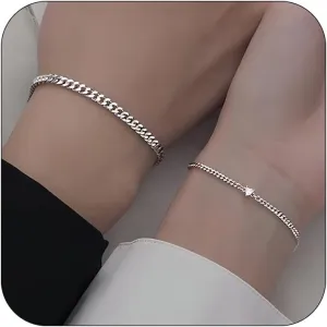 CJIAYUJEW Matching Bracelets for Men Women 2 Pcs Matching Couple Bracelets Peach Heart Bracelets Silver Gold Cuban Chain Bracelets Pinky Promise Friendship Bracelets for Couples Couples Jewelry