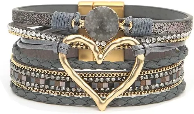 Clasp Boho Wrap Bracelets Leather Cuff Bangle Beaded Bracelets For Women Stackable Infinity Bracelets Jewelry