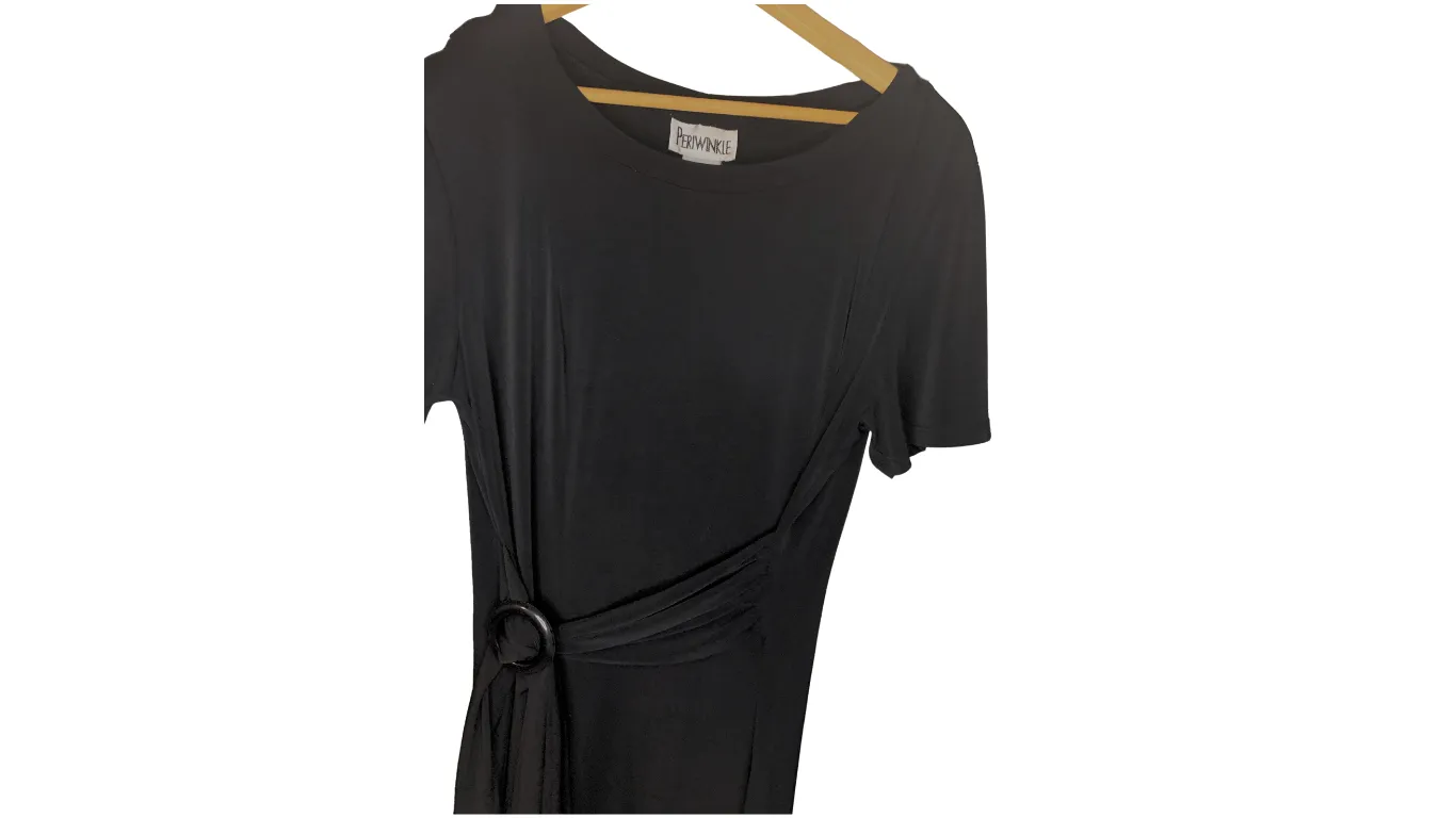 Classic Black Midi Dress with Tie Waist, 14W