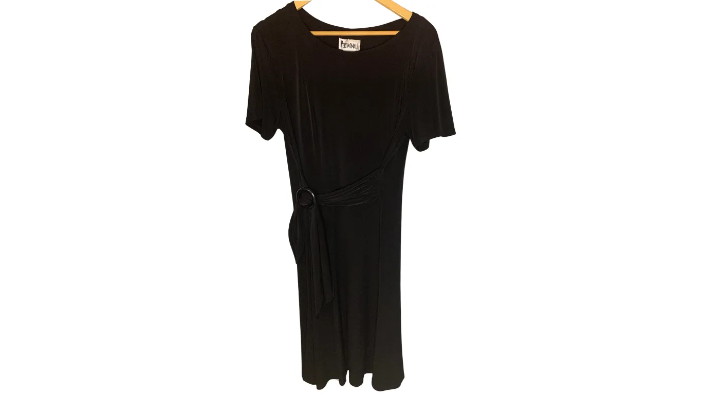 Classic Black Midi Dress with Tie Waist, 14W