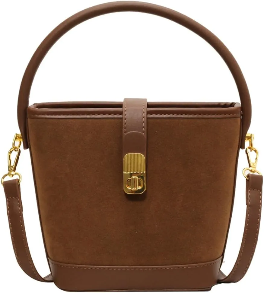 Classic Suede Bucket Bag for Women Large Capacity Crossbody Bag Elegant Top Handle Purse Slouchy Bag with Adjustable Strap