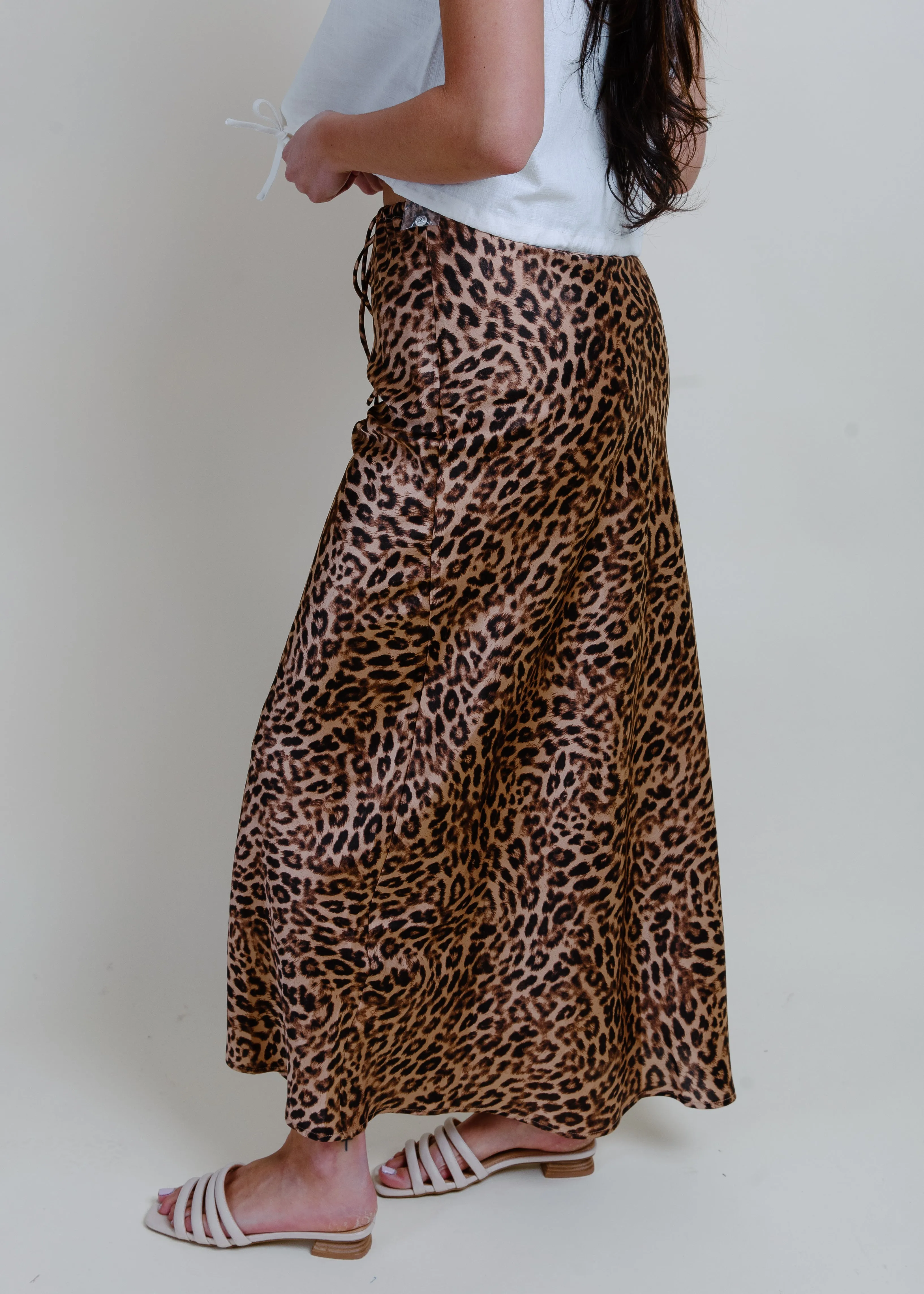 Classy Nights Satin Midi Skirt - Leopard