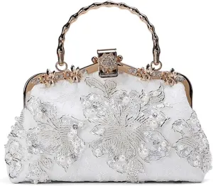 Clutch Purses for Women Elegant Womens Embroidered Floral Wedding Clutch Bag with Metal Handle Perfect for Parties and Special Occasions