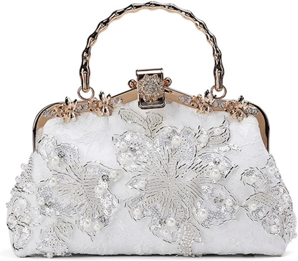 Clutch Purses for Women Elegant Womens Embroidered Floral Wedding Clutch Bag with Metal Handle Perfect for Parties and Special Occasions