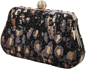 Clutch Purses for Women Stylish Women Dinner Bag Luxury Embroidered Sequins Top Handle Shoulder Handbag Leopard Print Clutch Purse Elegant Tote for Special Occasions
