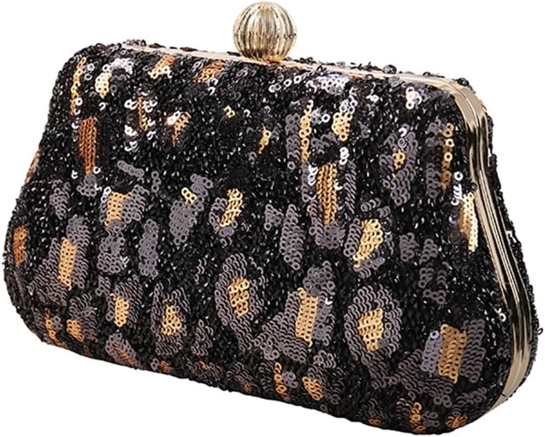 Clutch Purses for Women Stylish Women Dinner Bag Luxury Embroidered Sequins Top Handle Shoulder Handbag Leopard Print Clutch Purse Elegant Tote for Special Occasions