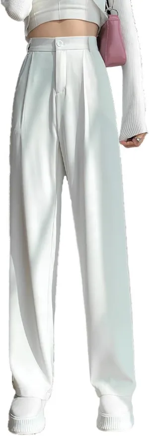 Cocoinsity Women Casual Suit Pants Solid High Waist Button Down Straight Loose Trousers