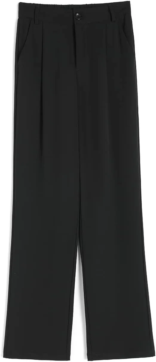 Cocoinsity Women Casual Suit Pants Solid High Waist Button Down Straight Loose Trousers