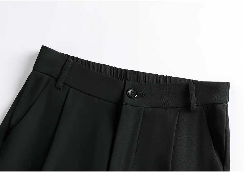 Cocoinsity Women Casual Suit Pants Solid High Waist Button Down Straight Loose Trousers