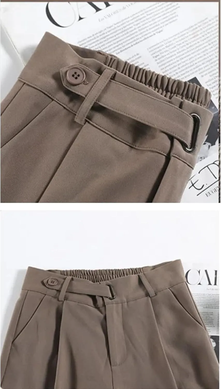 Cocoinsity Women Suit Pants Casual High Waist Solid Button Down Loose Straight Trousers