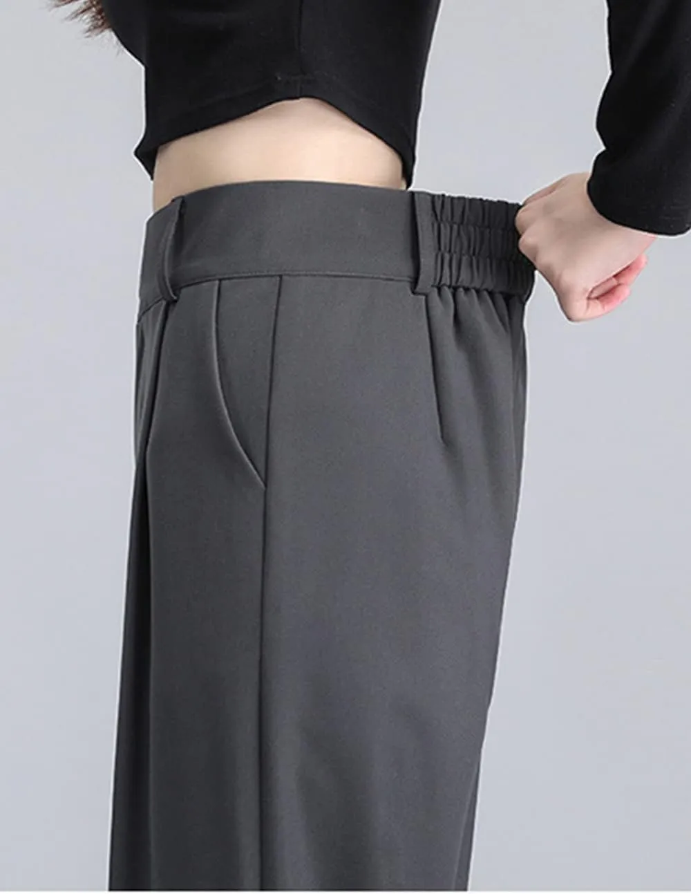 Cocoinsity Women Suit Pants Casual High Waist Solid Button Down Loose Straight Trousers