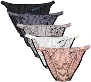 Colorful Star 5 Pack Women's Sexy Satin String Bikini Panties Silky Briefs Underwear