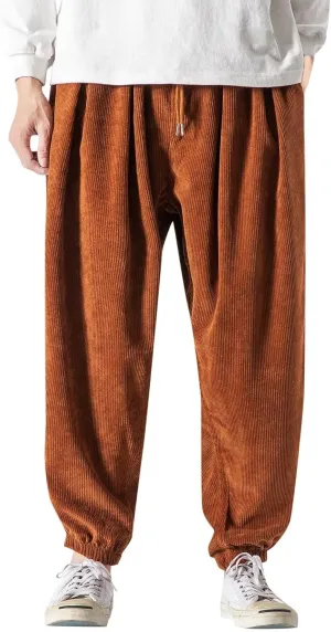 Corduroy Harem Pants for Men Relaxed Fit Plus Size Hip Hop Tapered Trousers Autumn and Winter Loose Fit Stretch Casual Pants