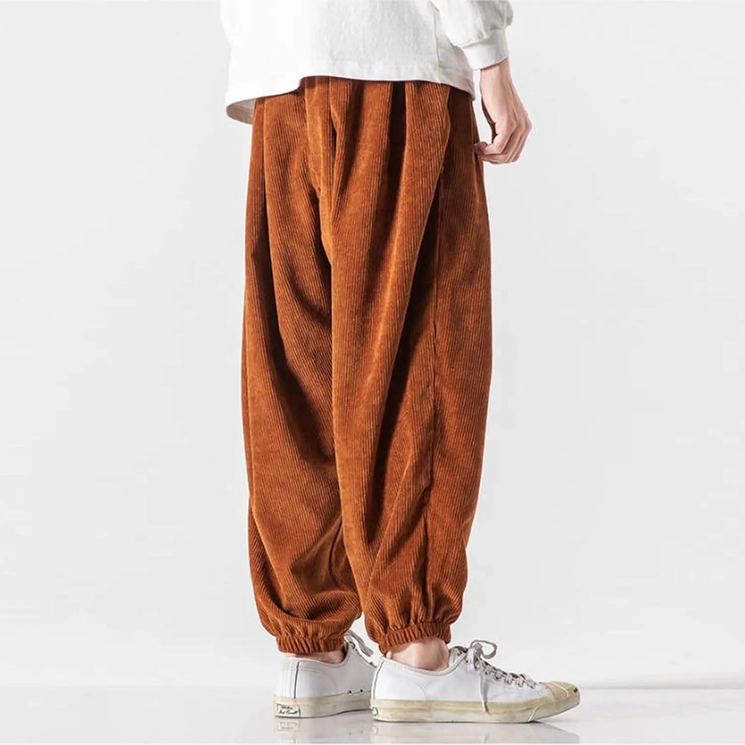 Corduroy Harem Pants for Men Relaxed Fit Plus Size Hip Hop Tapered Trousers Autumn and Winter Loose Fit Stretch Casual Pants
