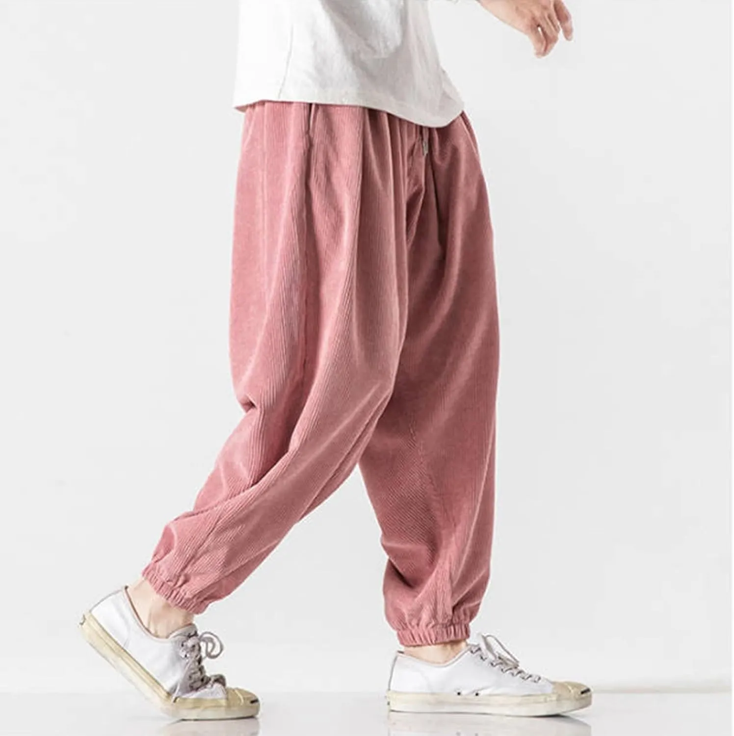 Corduroy Harem Pants for Men Relaxed Fit Plus Size Hip Hop Tapered Trousers Autumn and Winter Loose Fit Stretch Casual Pants