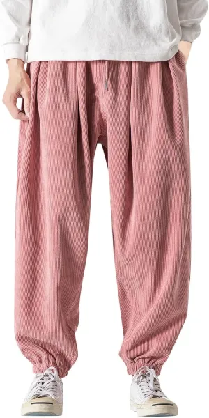 Corduroy Harem Pants for Men Relaxed Fit Plus Size Hip Hop Tapered Trousers Autumn and Winter Loose Fit Stretch Casual Pants