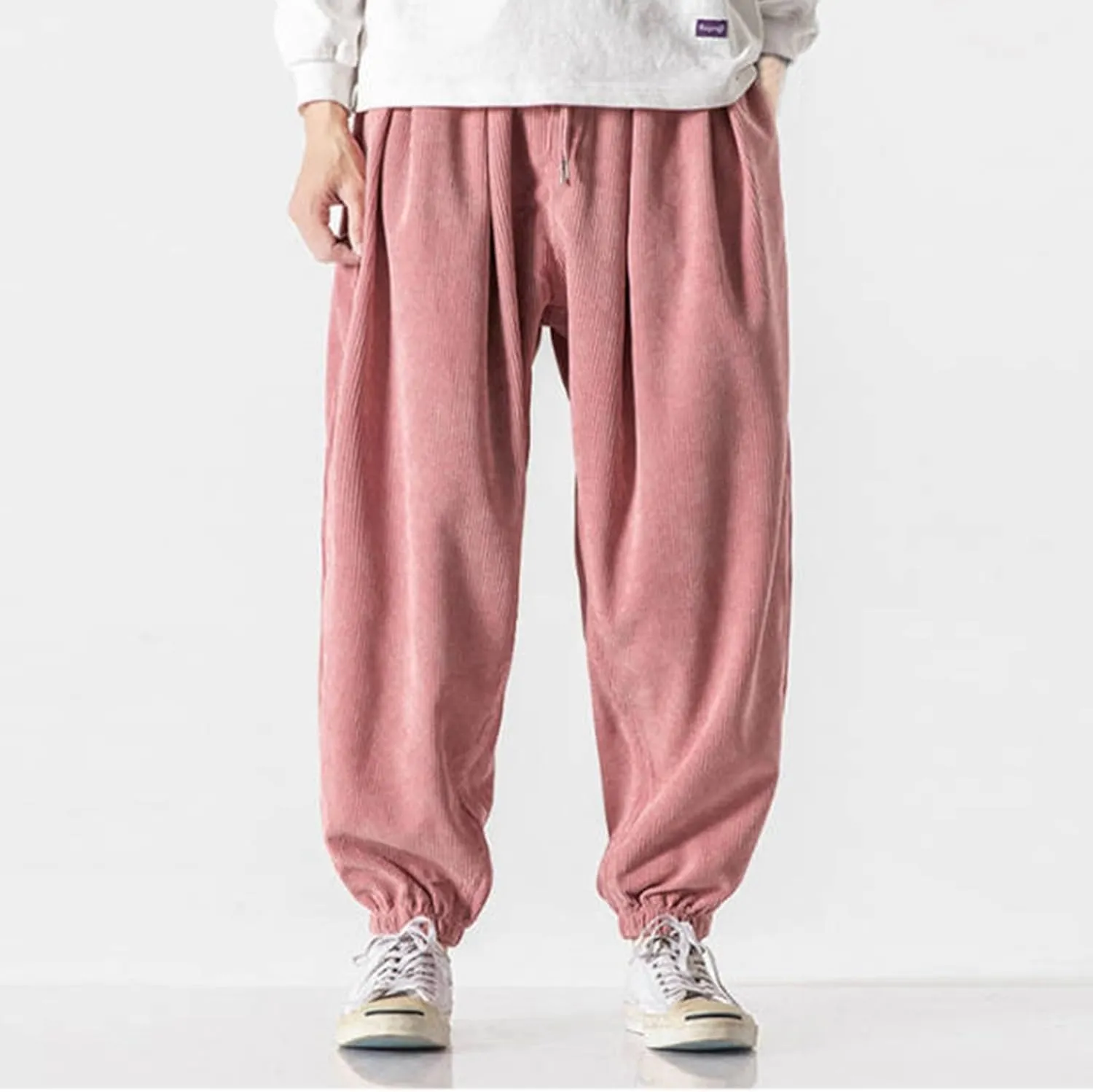 Corduroy Harem Pants for Men Relaxed Fit Plus Size Hip Hop Tapered Trousers Autumn and Winter Loose Fit Stretch Casual Pants