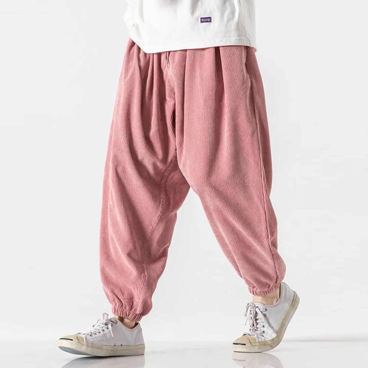 Corduroy Harem Pants for Men Relaxed Fit Plus Size Hip Hop Tapered Trousers Autumn and Winter Loose Fit Stretch Casual Pants