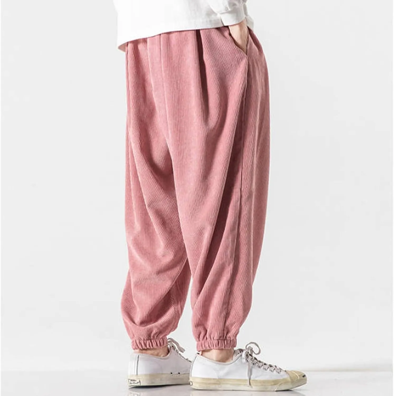 Corduroy Harem Pants for Men Relaxed Fit Plus Size Hip Hop Tapered Trousers Autumn and Winter Loose Fit Stretch Casual Pants