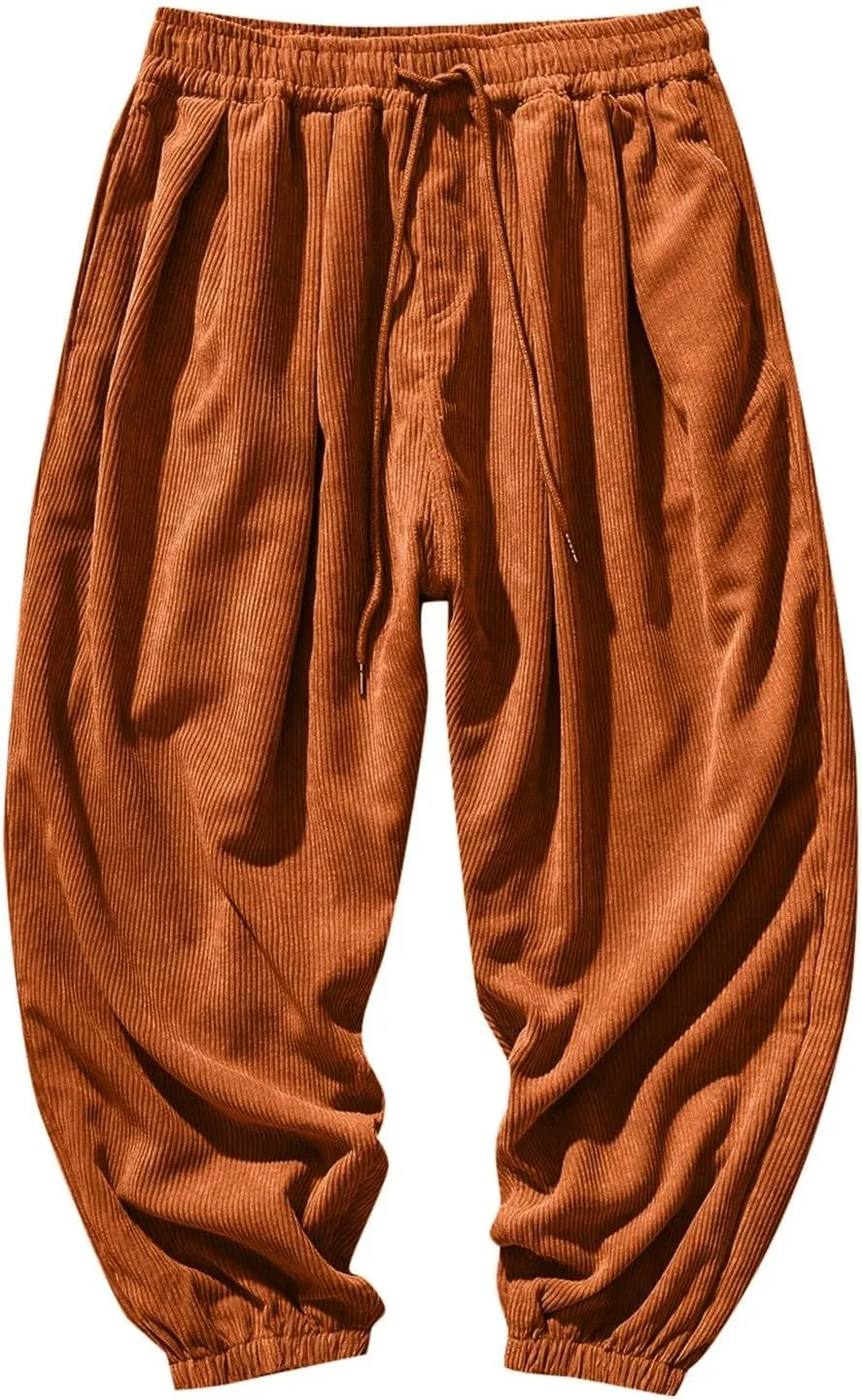 Corduroy Harem Pants for Men Relaxed Fit Plus Size Hip Hop Tapered Trousers Autumn and Winter Loose Fit Stretch Casual Pants