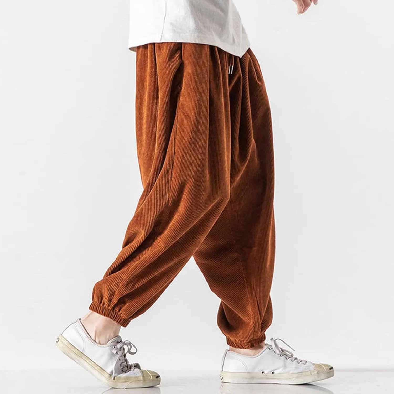 Corduroy Harem Pants for Men Relaxed Fit Plus Size Hip Hop Tapered Trousers Autumn and Winter Loose Fit Stretch Casual Pants