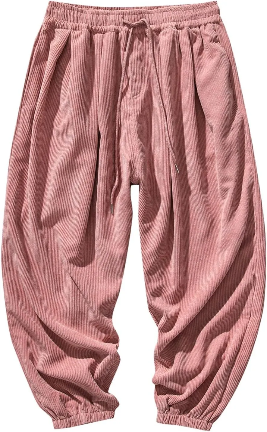 Corduroy Harem Pants for Men Relaxed Fit Plus Size Hip Hop Tapered Trousers Autumn and Winter Loose Fit Stretch Casual Pants