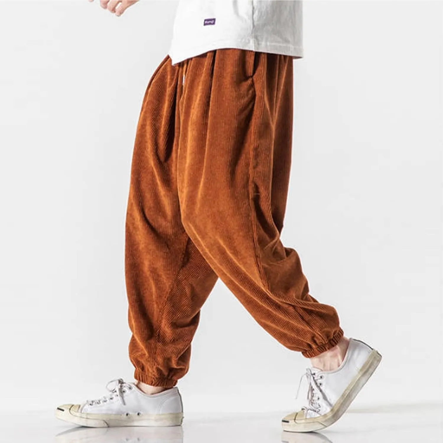 Corduroy Harem Pants for Men Relaxed Fit Plus Size Hip Hop Tapered Trousers Autumn and Winter Loose Fit Stretch Casual Pants