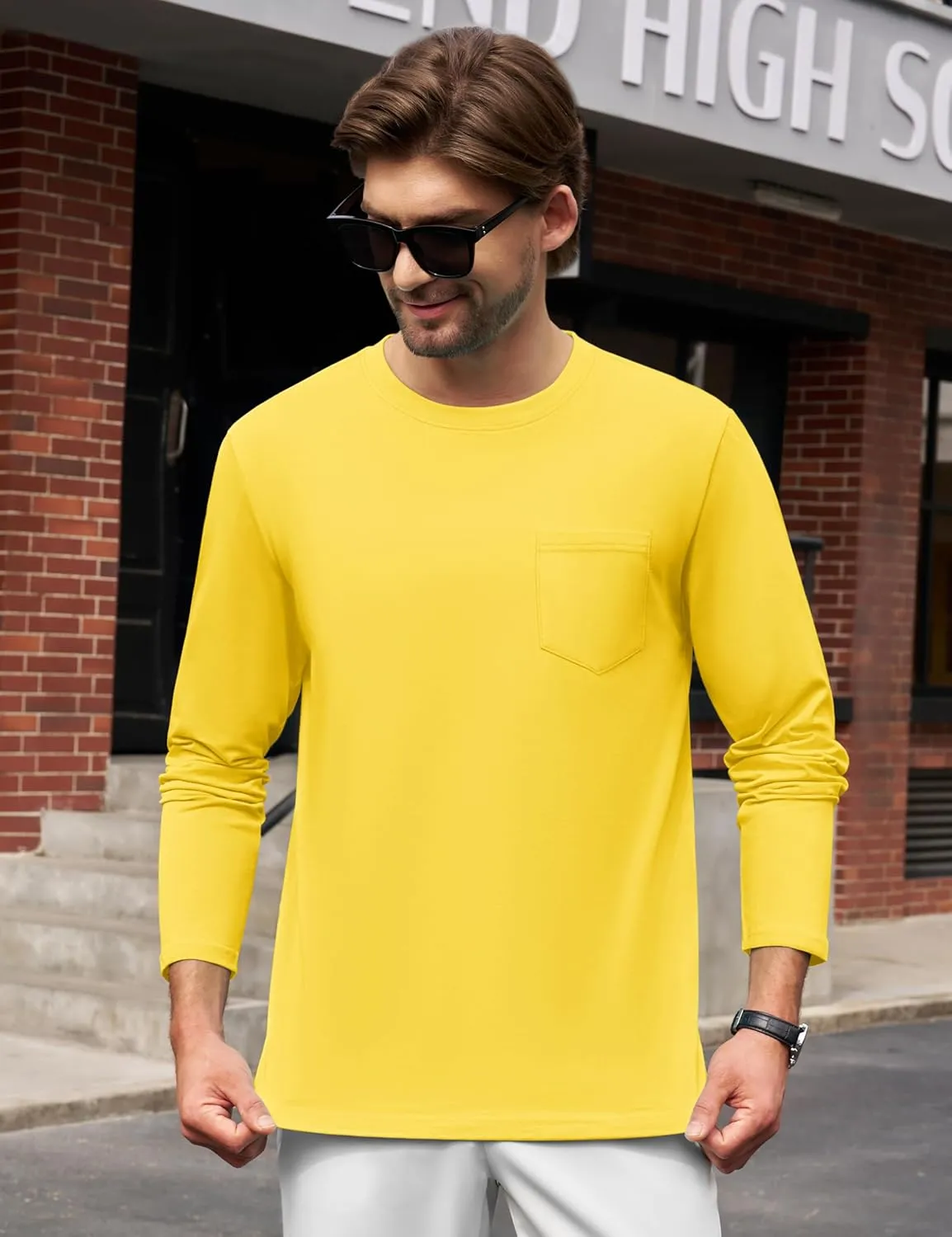 Cotrasen Men's Long Sleeve T-Shirts Cotton Casual T Shirts for Men Breathable Comfort Tee Shirts with Pocket