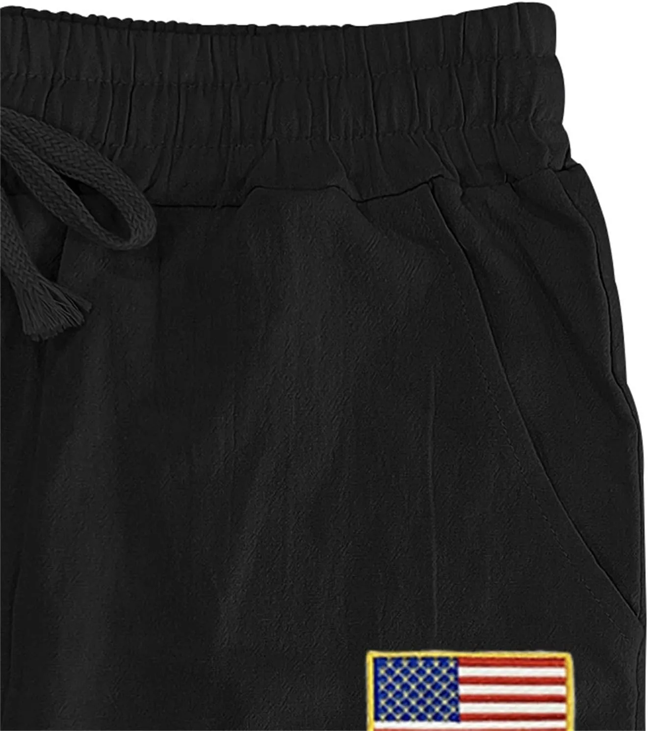 Cotton Linen Cargo Pants for Men America Flag Print Summer Casual Elastic Waist Pant with Pockets Boho Beach Trousers